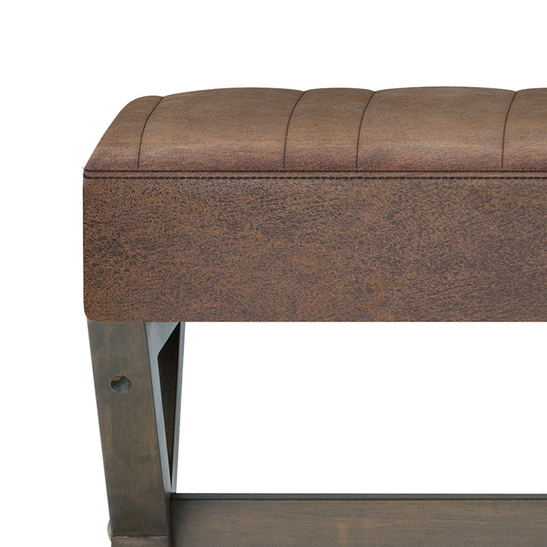 Bloom Upholstered Ottoman Bench with Vertical Stitching and X Design Trestle Base