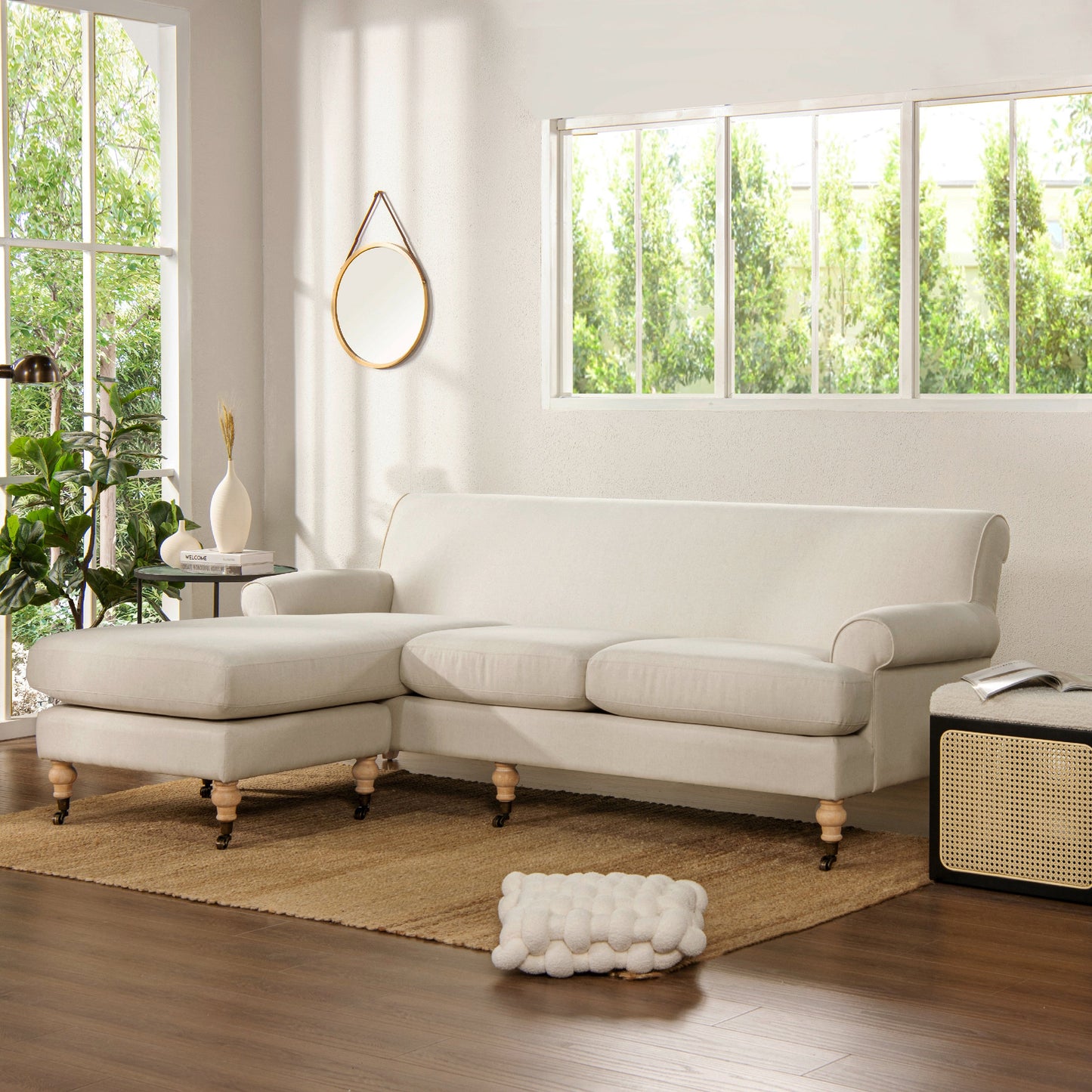 L-Shape Reversible Sectional Sofa with Turned Legs