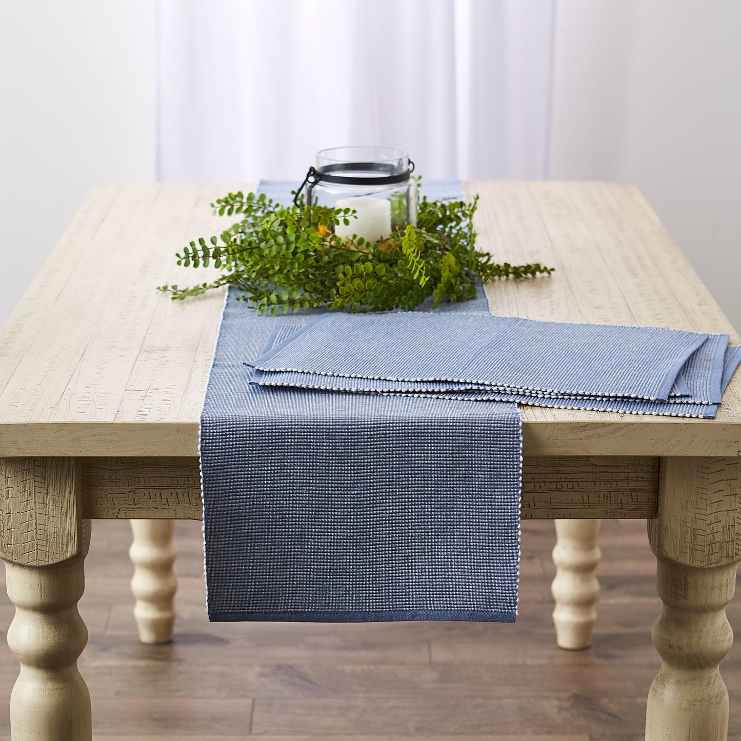 Stonewash Blue/White 2-Tone Ribbed Table Runner 13X108