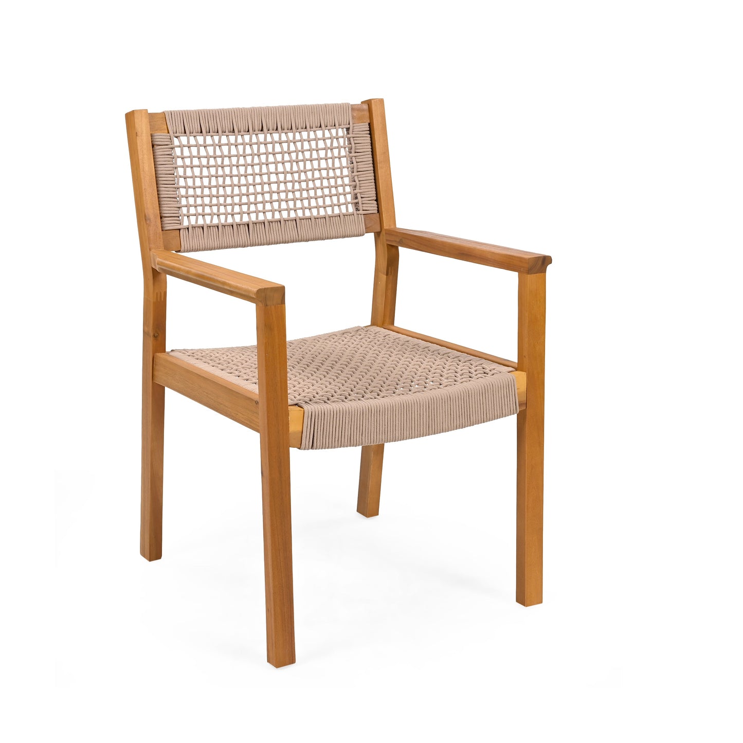 Belladom Wood and Rope Dining Chair with Open Back, Set of 2
