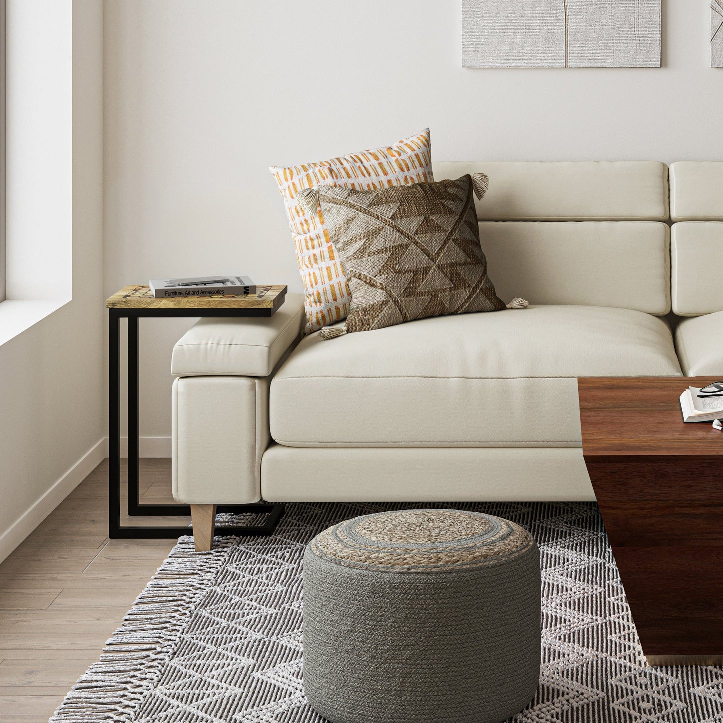 Side Table with Geometric Pattern and Metal Frame