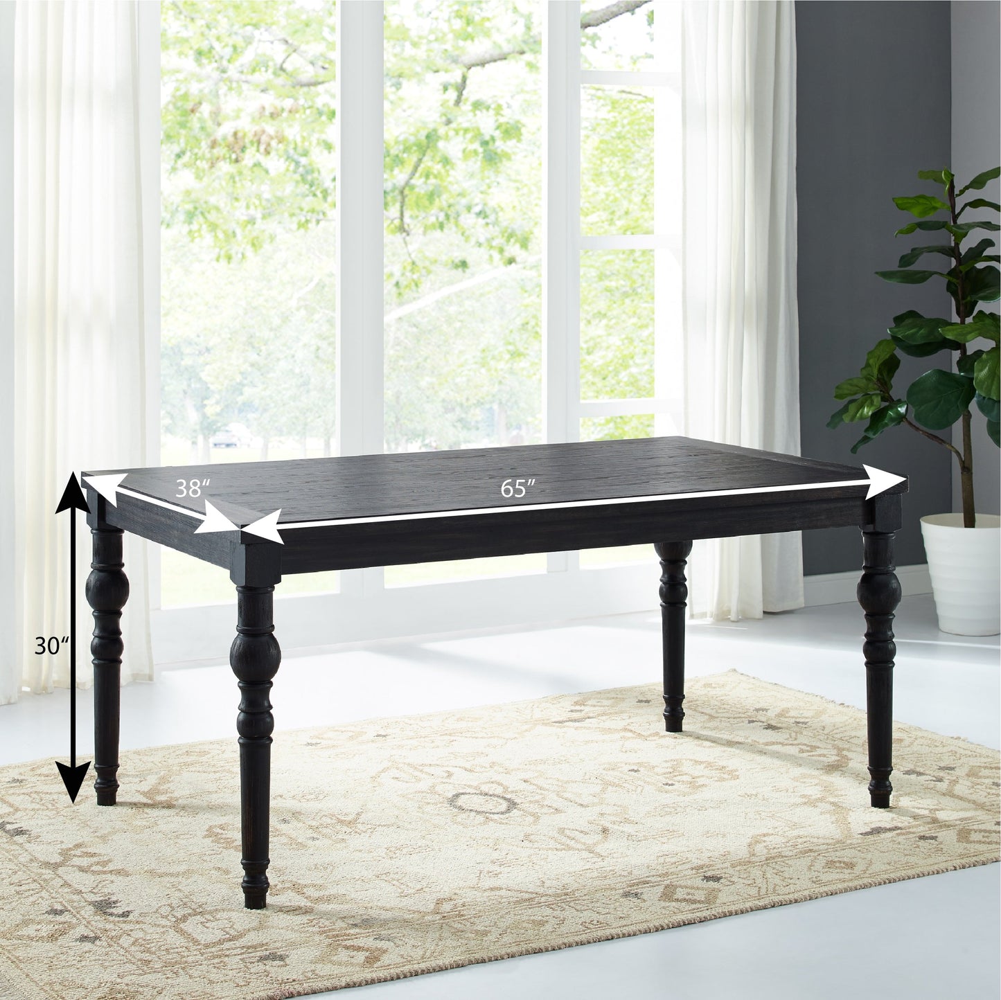Wood Dining Table with Turned Leg and Rectangle Top