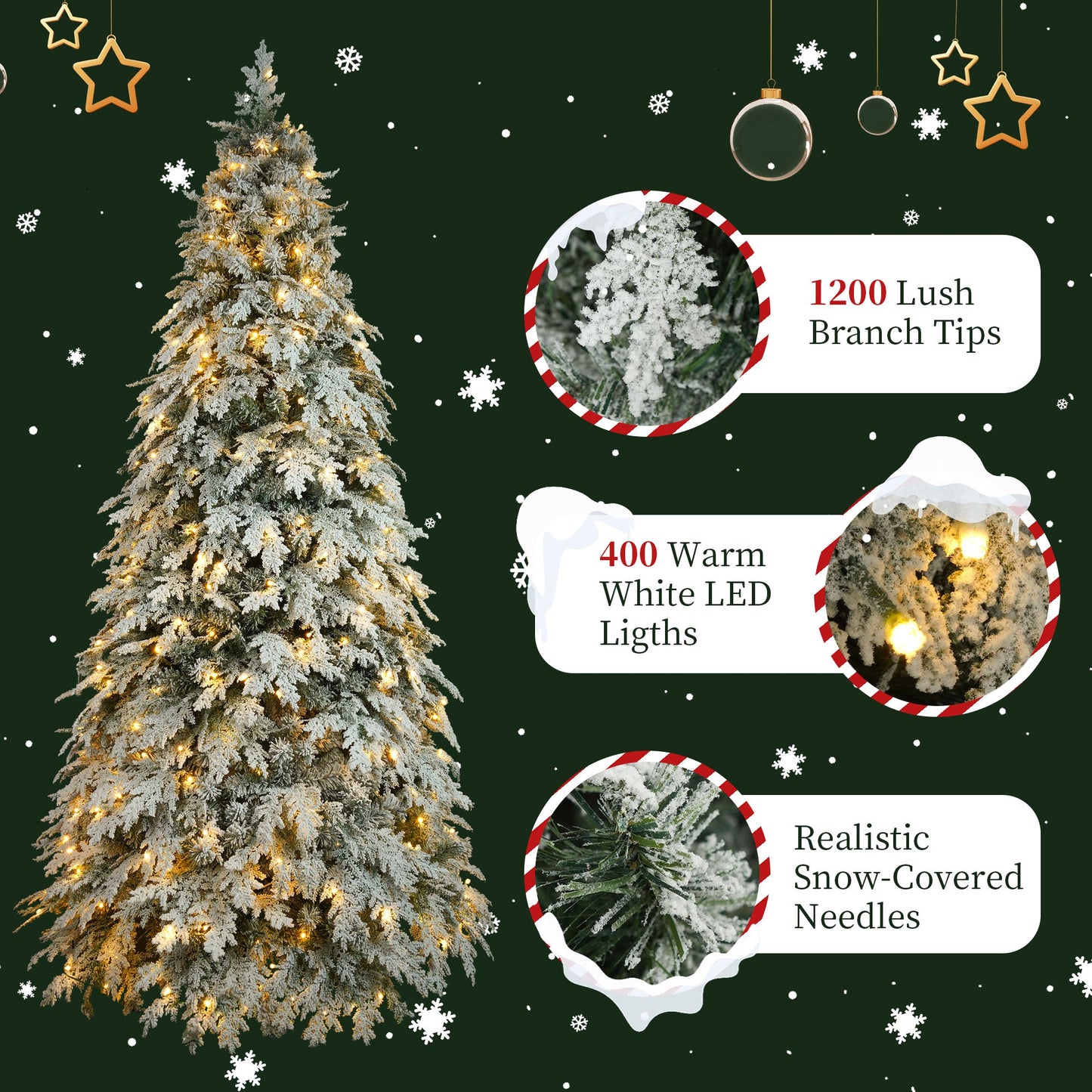 Lirna 7.5ft Artificial Christmas Tree with 400 LED Lights and 1200 Bendable Branches, Xmas Tree Christmas Decorations