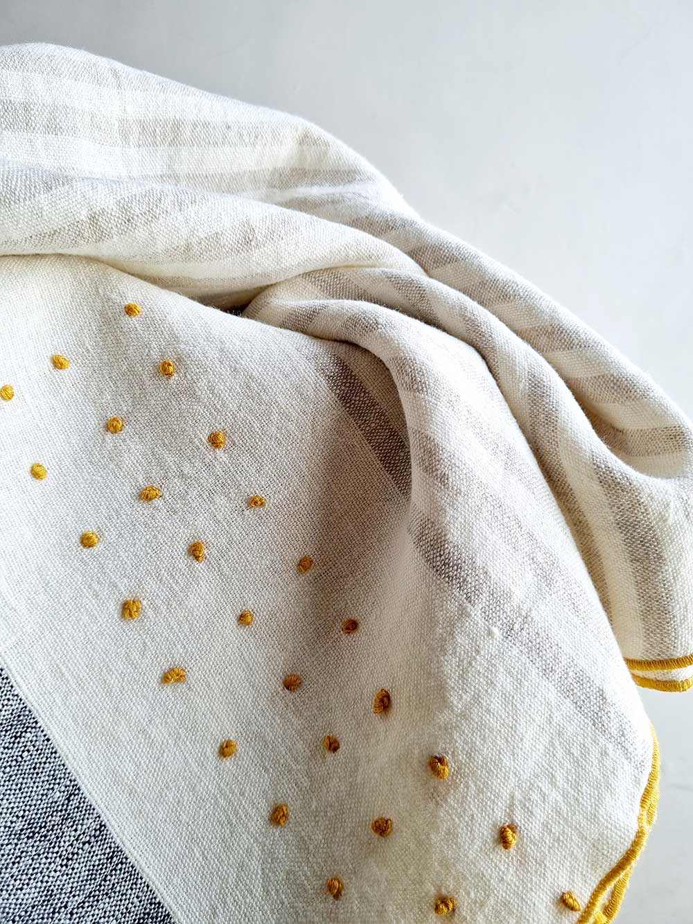 100% Linen Grey & Ivory Stripe Throw Blanket