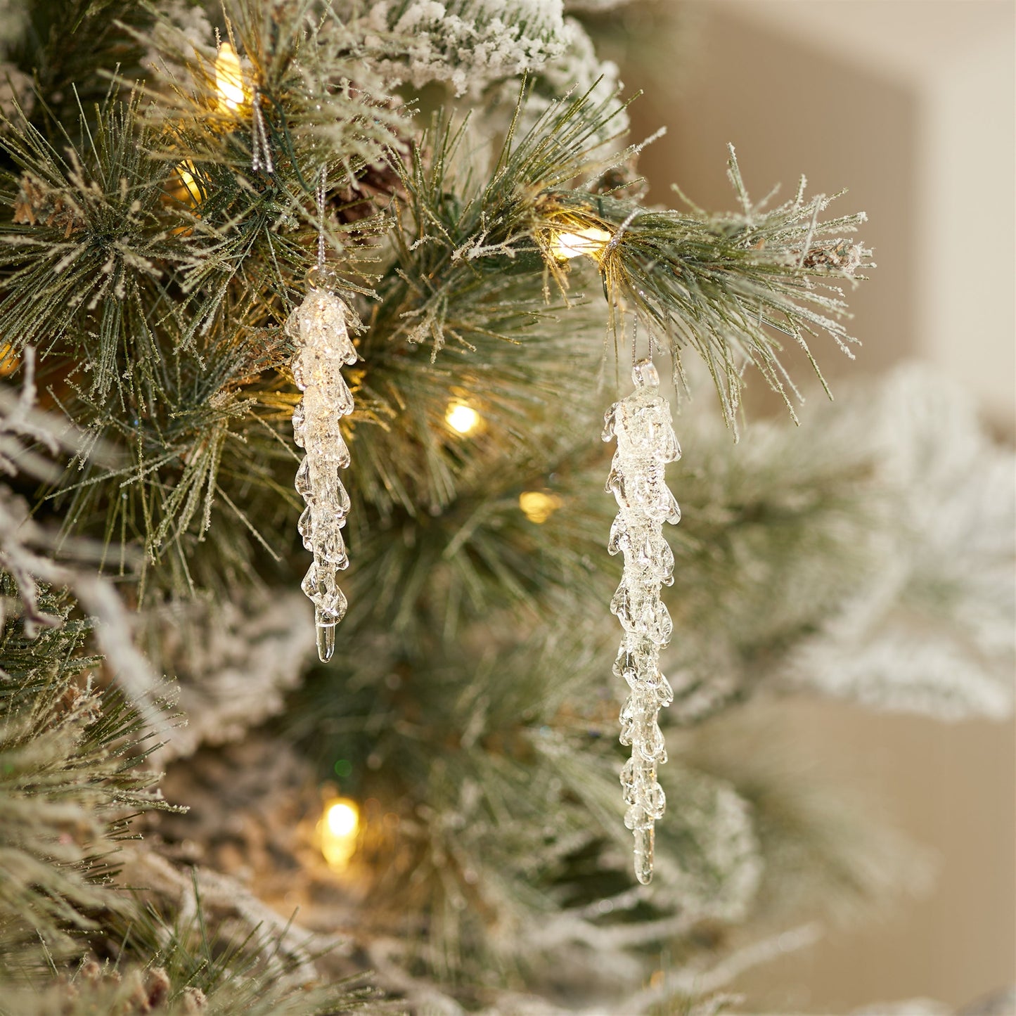 Dripping Glass Icicle Drop Ornament, Set of 12