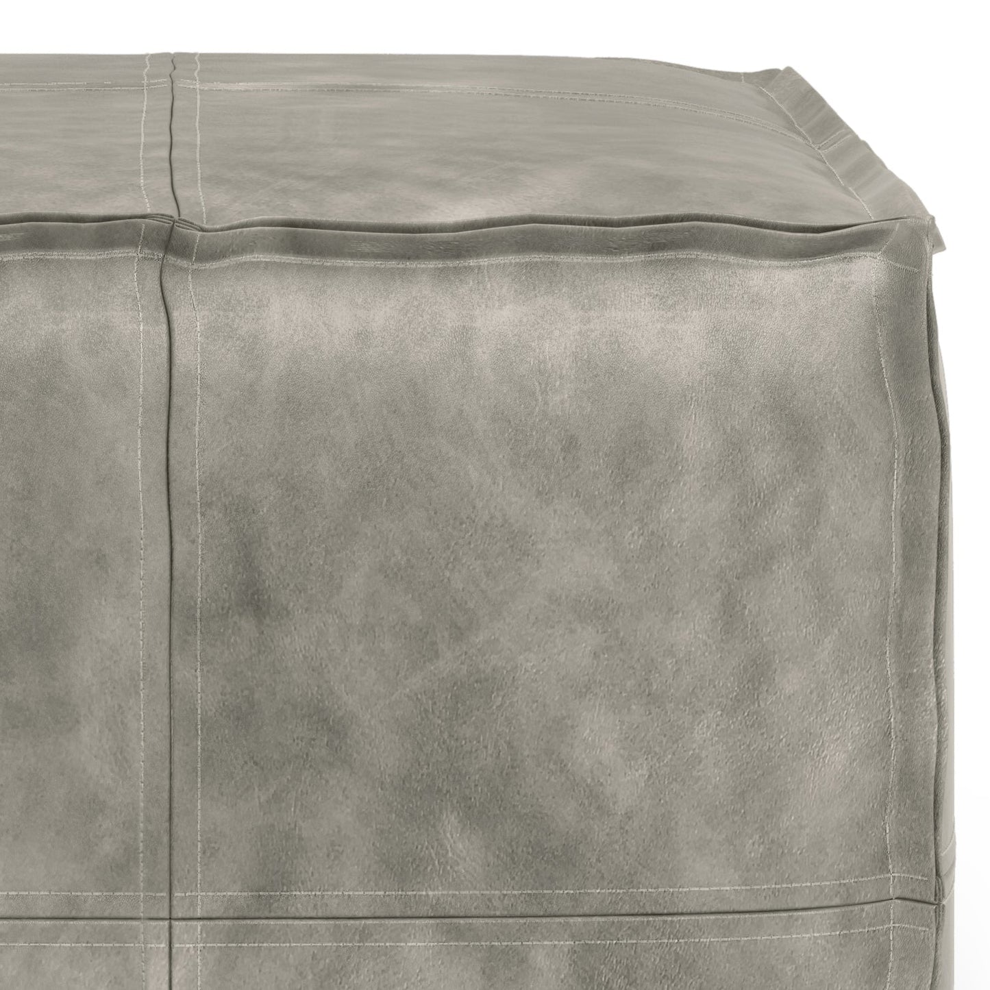Tranquiluxe Faux Leather Square Pouf with Top Stitching Detail and Zipper