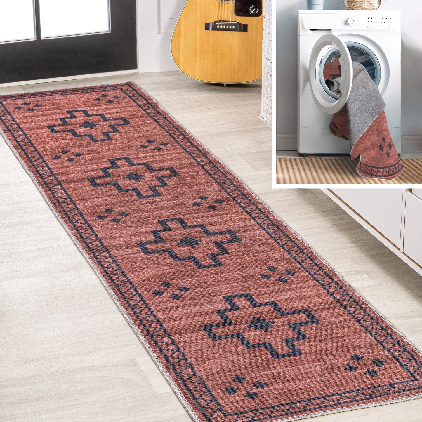 Korsa Geometric Medallion Machine-Washable Area Rug