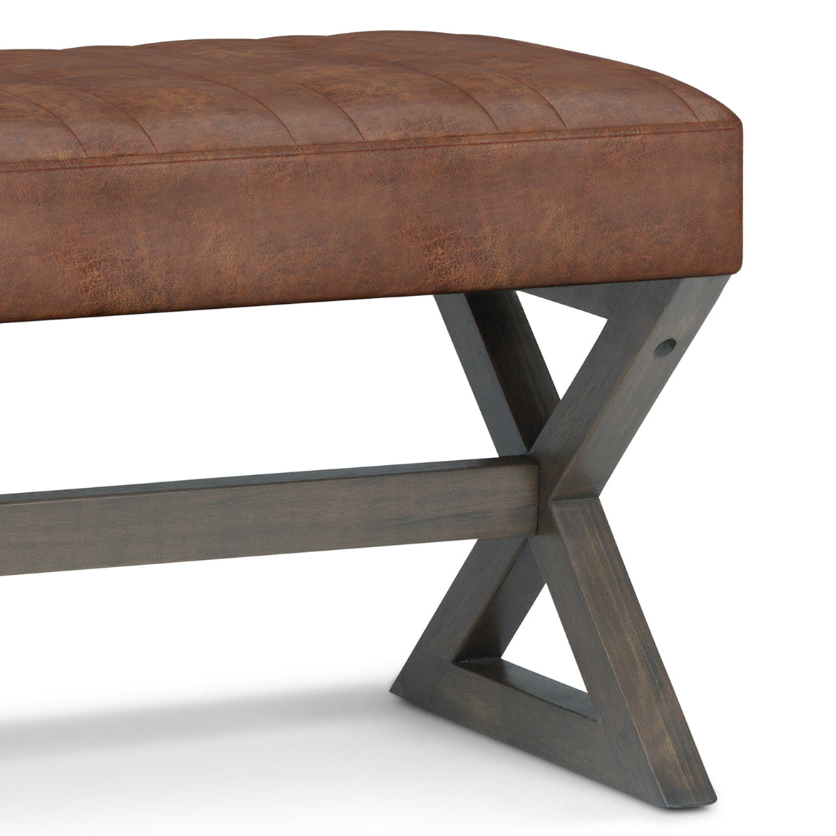 Bloom Upholstered Ottoman Bench with Vertical Stitching and X Design Trestle Base