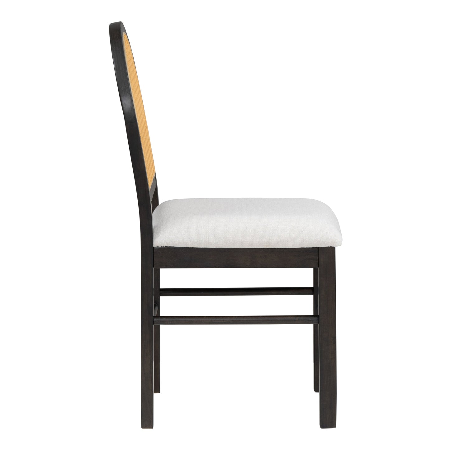 Monza Upholstered Dining Chair with Rattan Backrest and Wood Legs