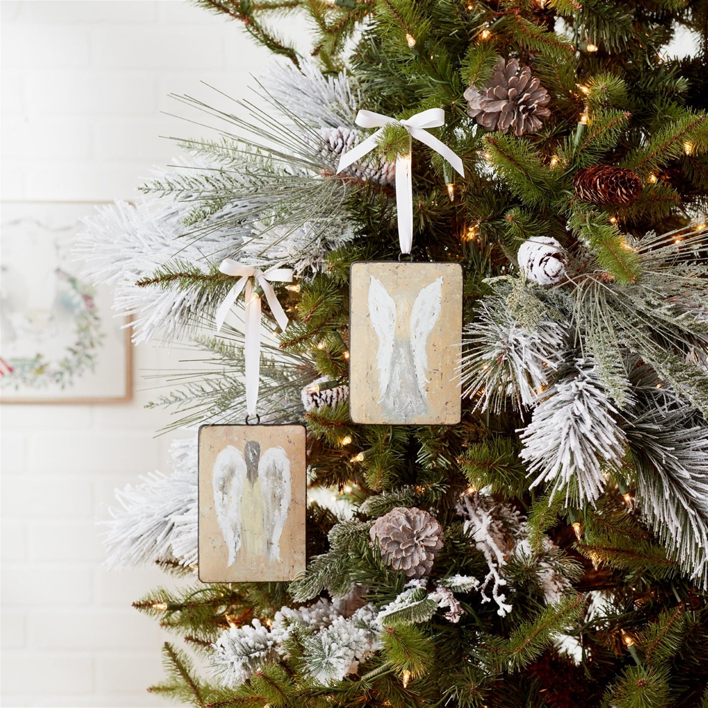 Distressed Metal Angel Ornament with Ribbon Tie, Set of 12