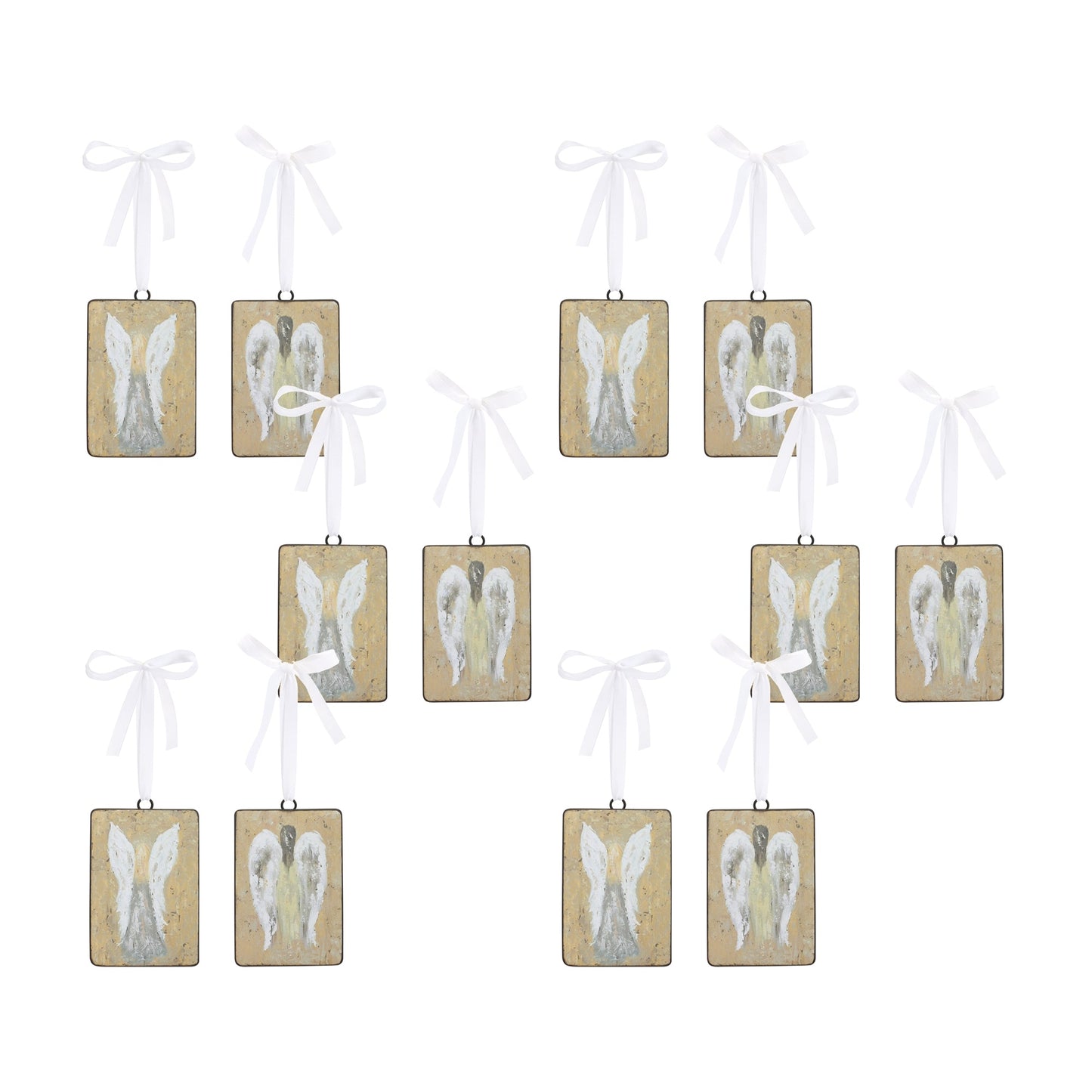 Distressed Metal Angel Ornament with Ribbon Tie, Set of 12