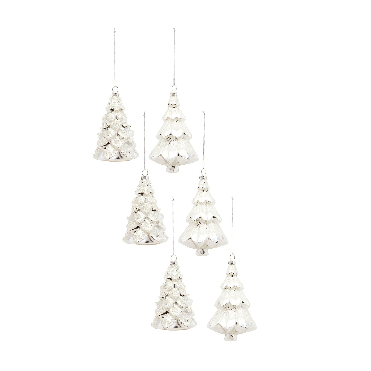 White Frosted Pine Tree Ornament, Set of 6