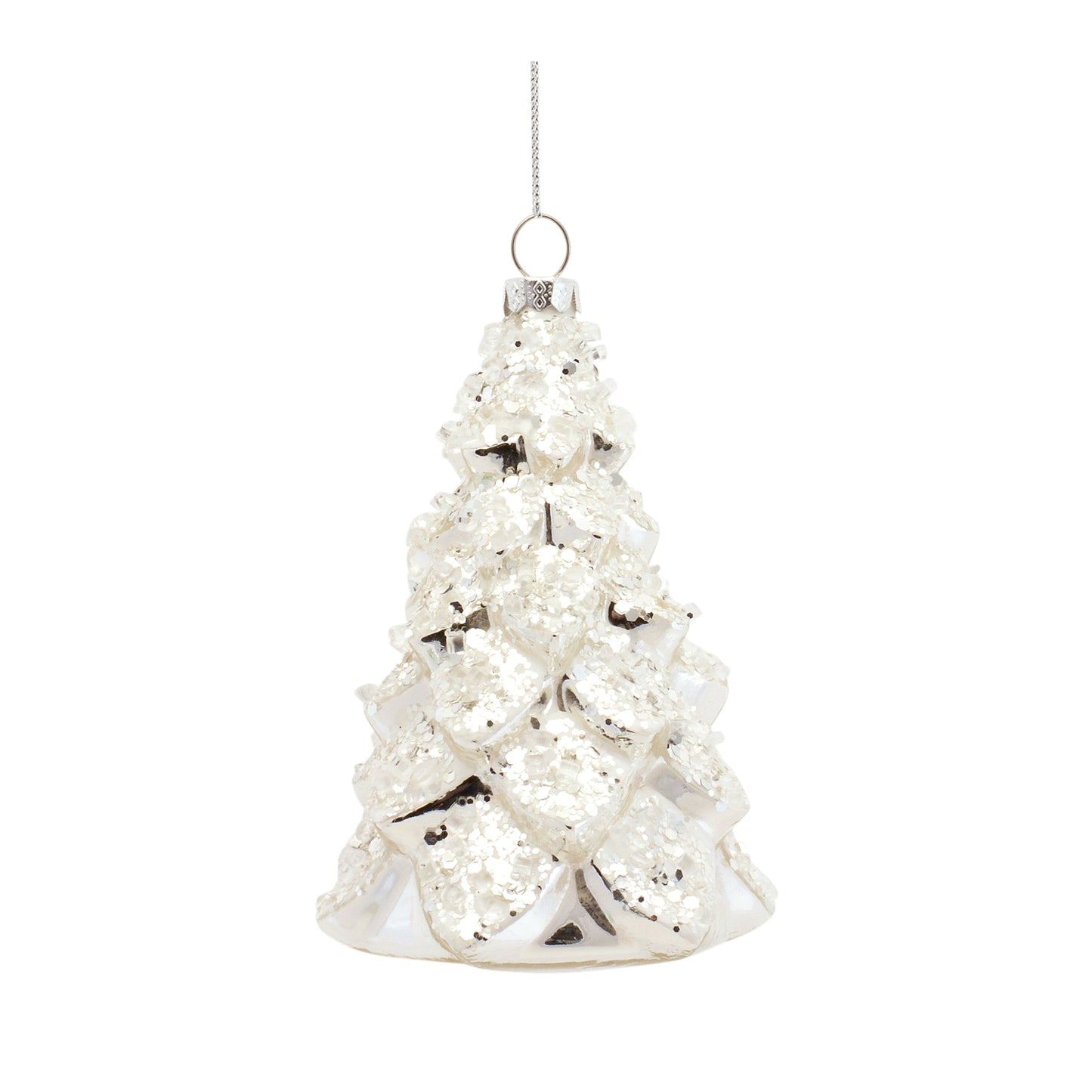 White Frosted Pine Tree Ornament, Set of 6