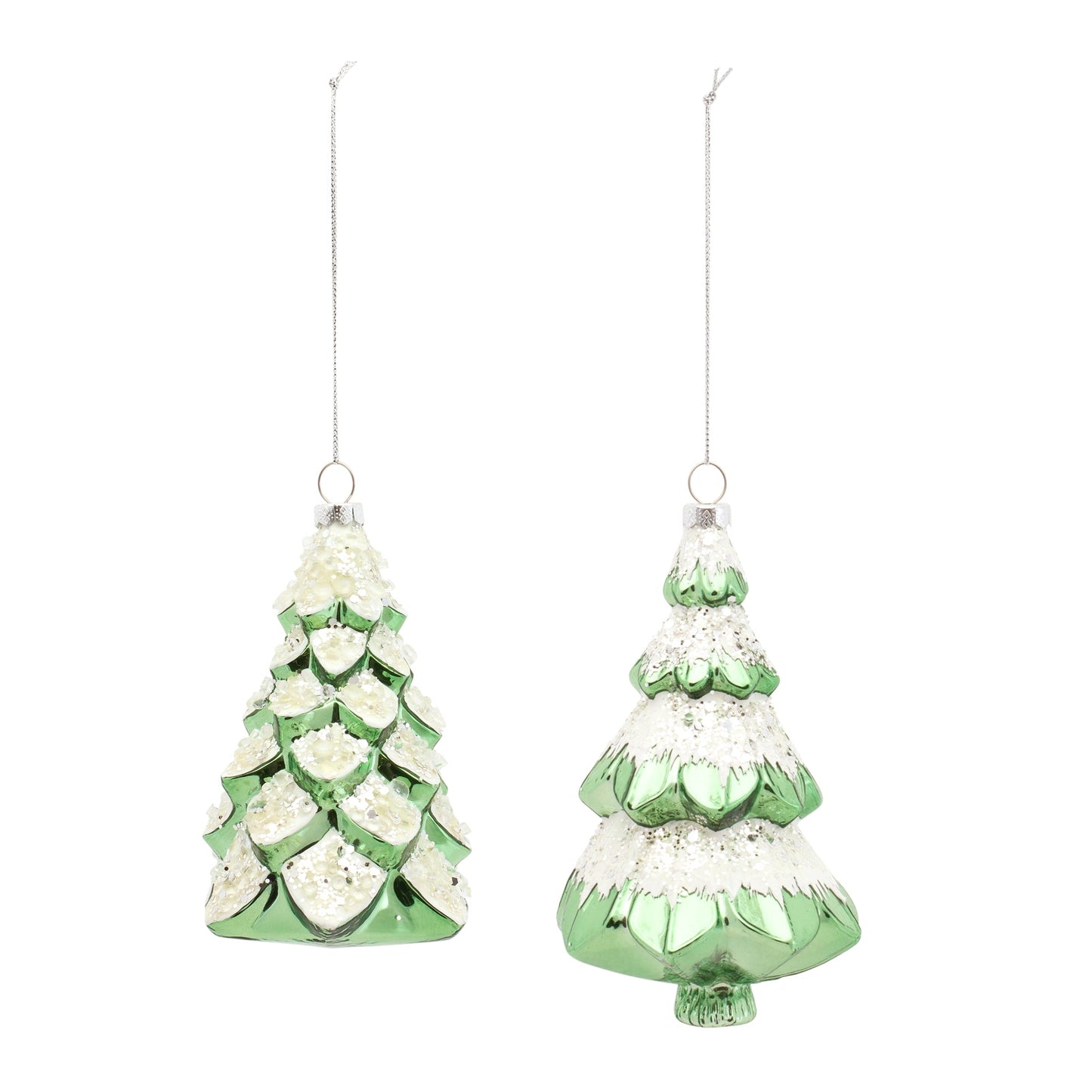 Green Frosted Pine Tree Ornament, Set of 6