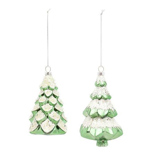 Green Frosted Pine Tree Ornament, Set of 6