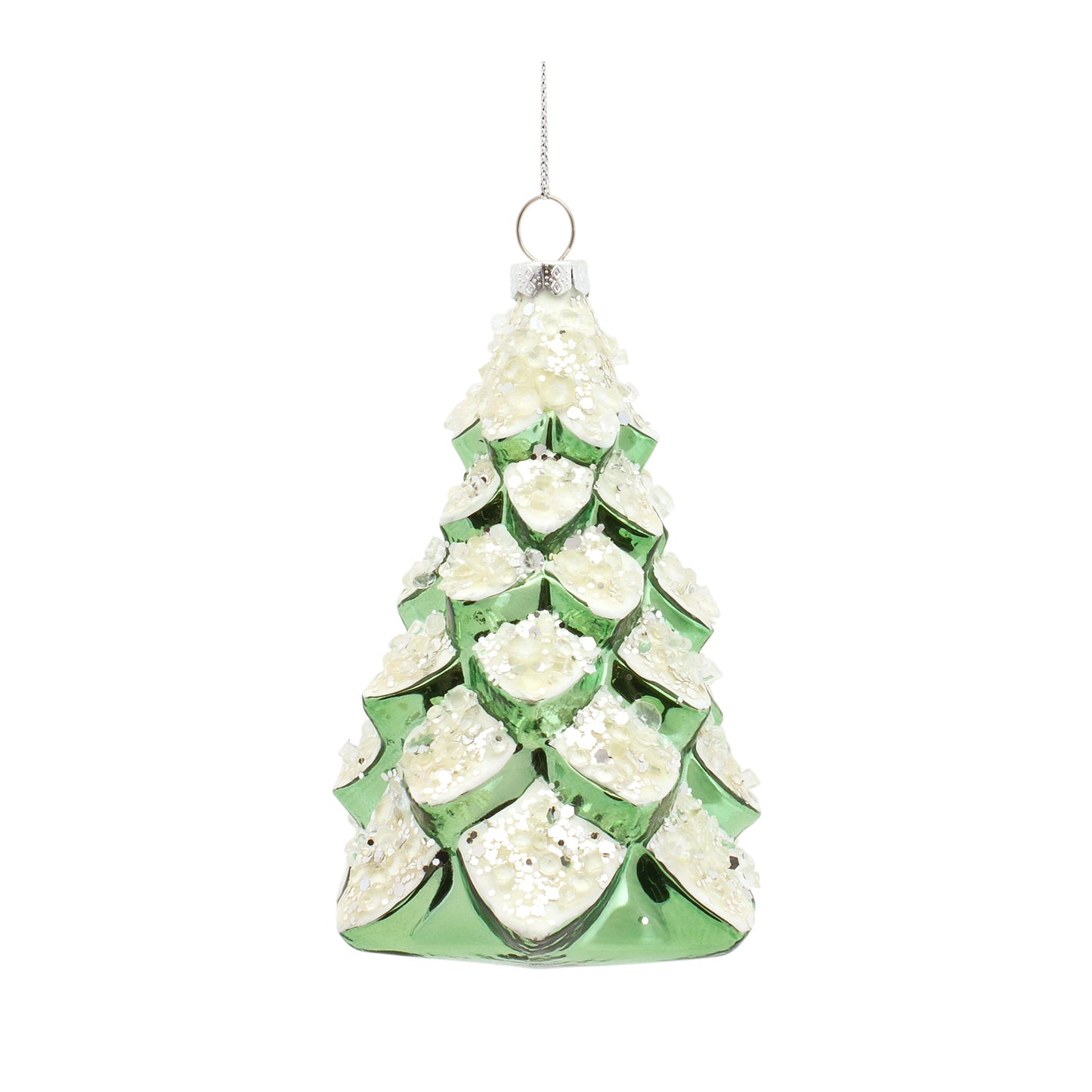 Green Frosted Pine Tree Ornament, Set of 6