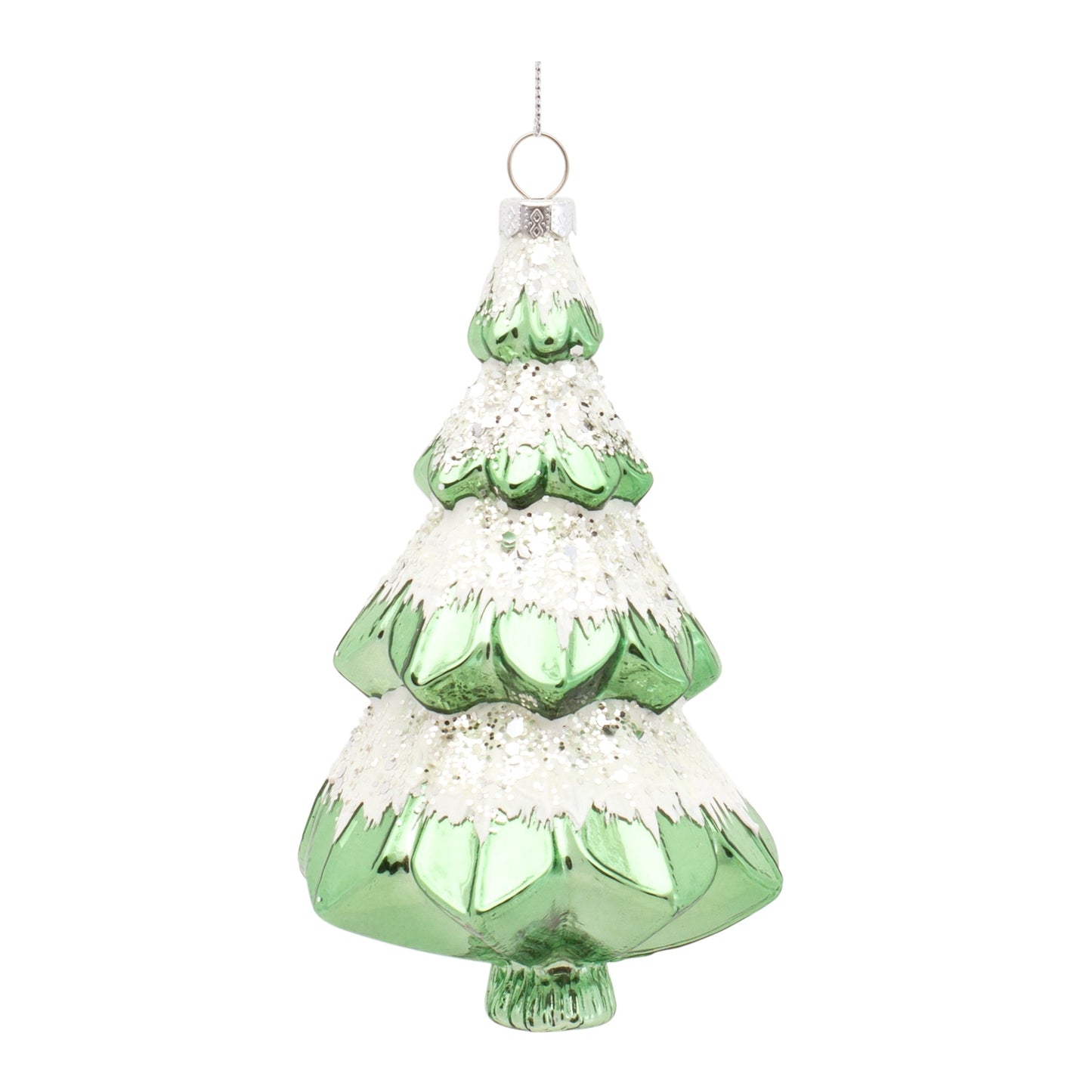 Green Frosted Pine Tree Ornament, Set of 6