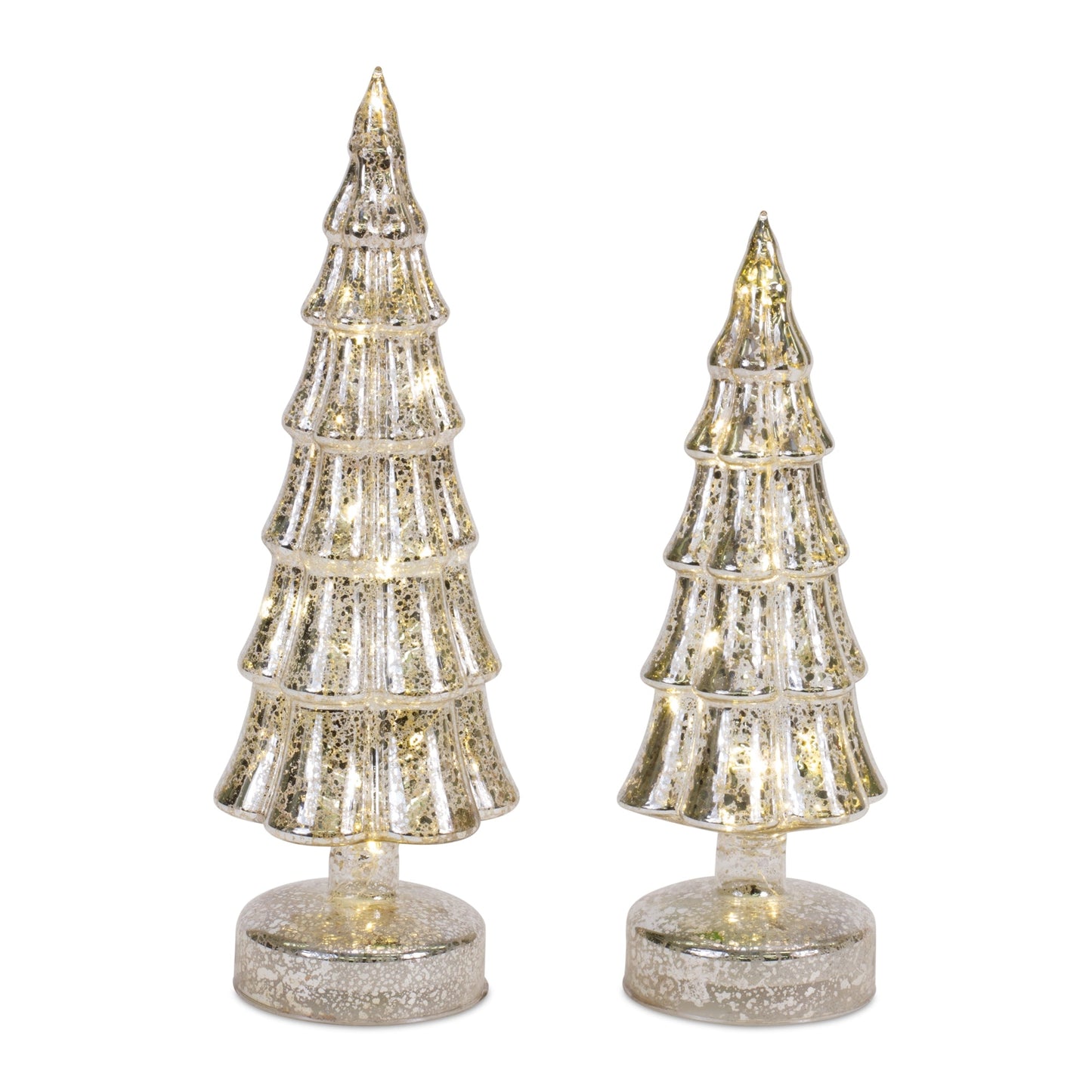 LED Lighted Mercury Glass Holiday Tree Décor, Set of 3
