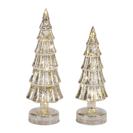 LED Lighted Mercury Glass Holiday Tree Décor, Set of 3