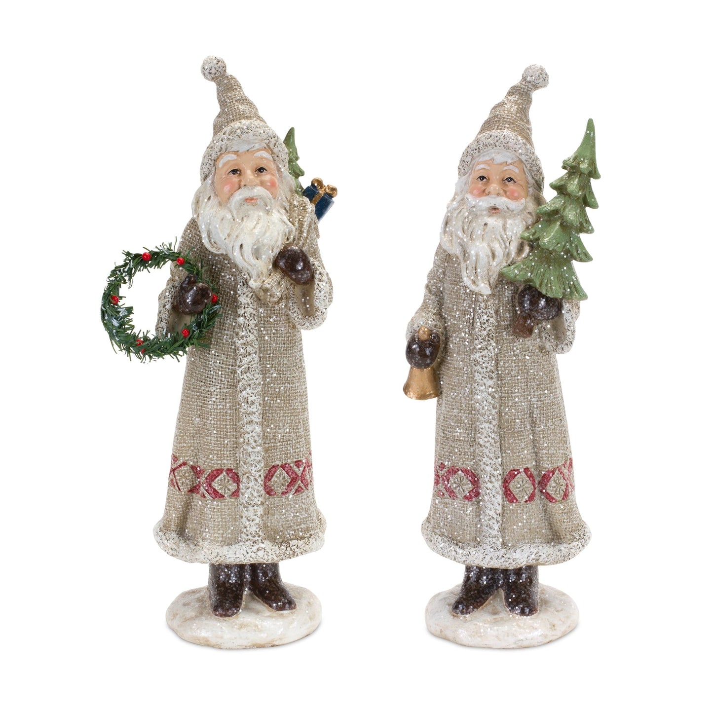 Silver Santa Figurine with Pine Accent, Set of 2