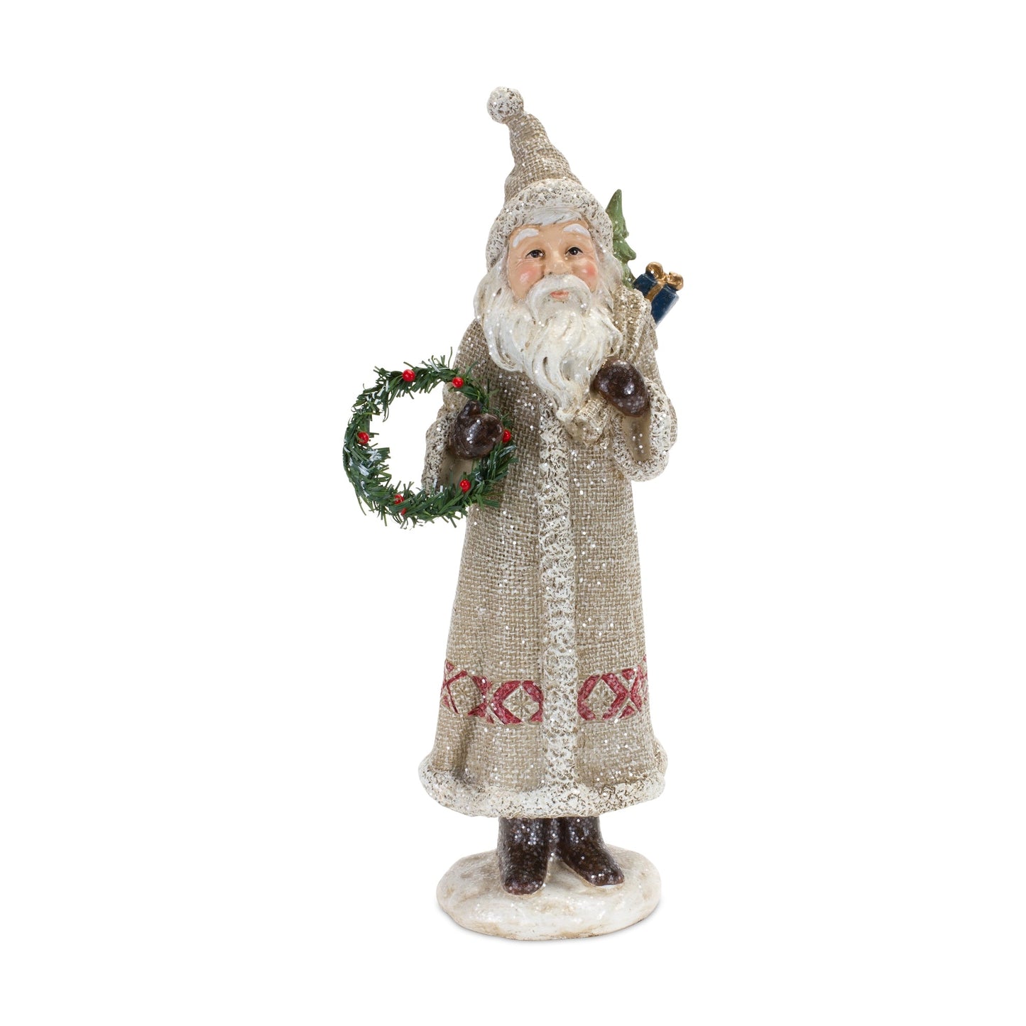 Silver Santa Figurine with Pine Accent, Set of 2