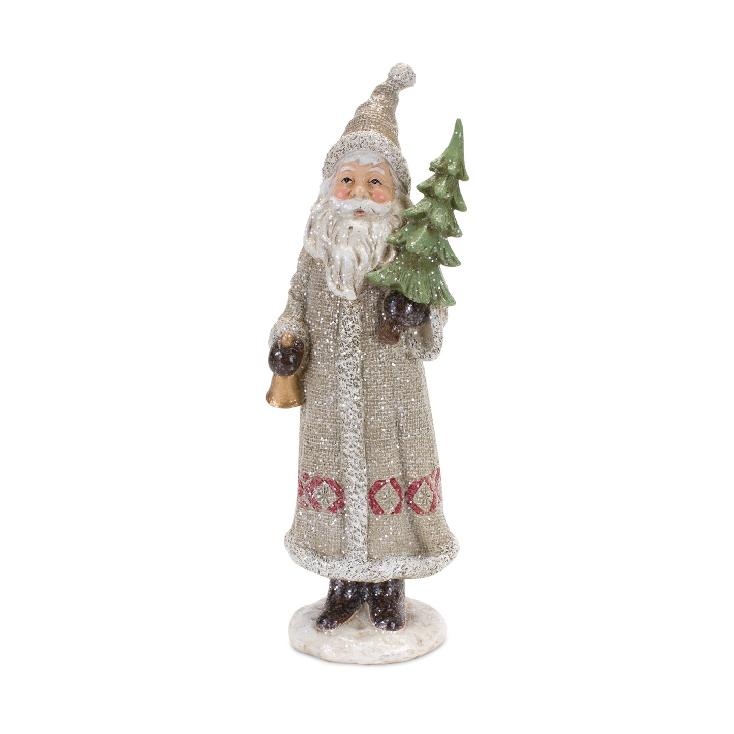 Silver Santa Figurine with Pine Accent, Set of 2