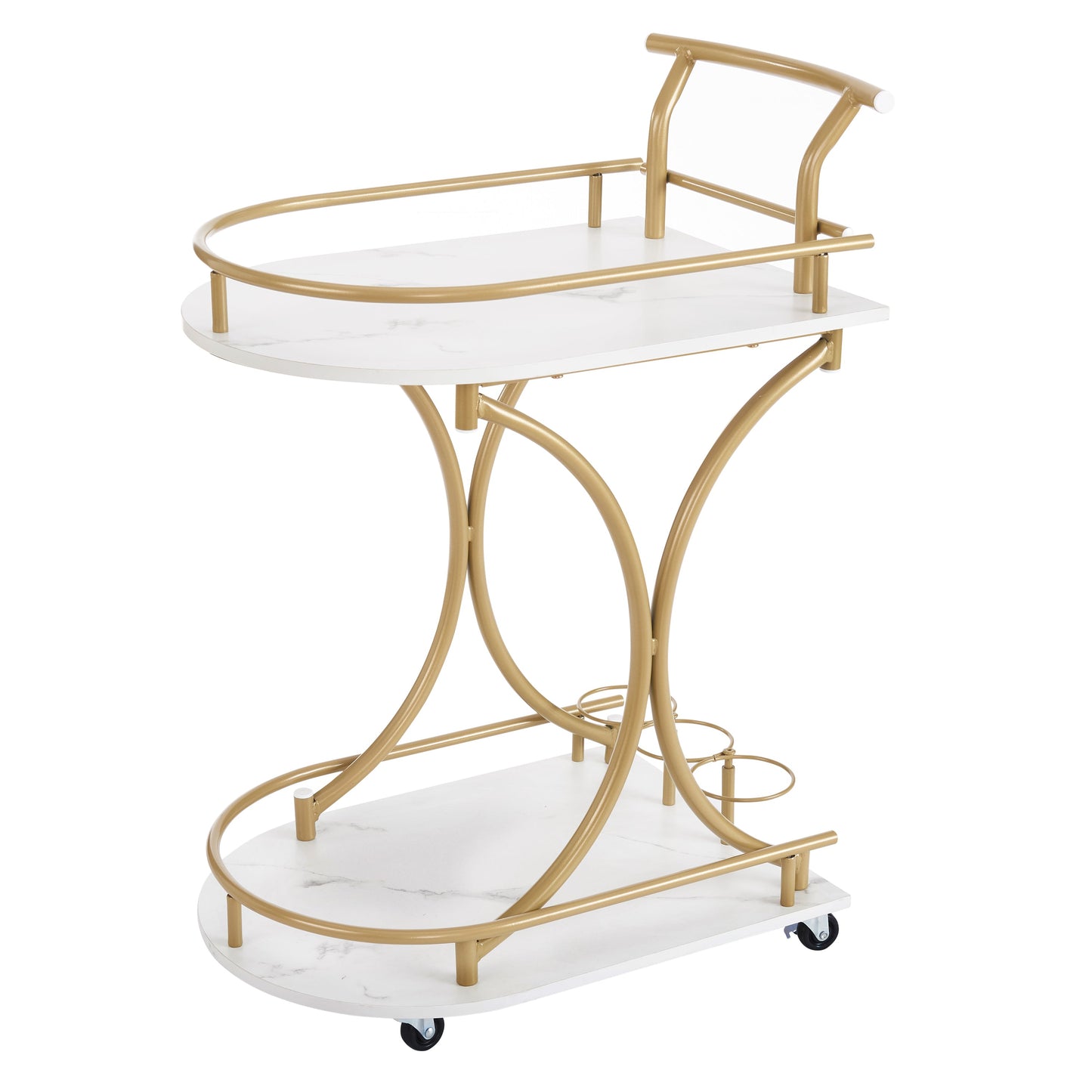 2-Tier Bar Cart with Curved Handles, Wheels and Wine Rack