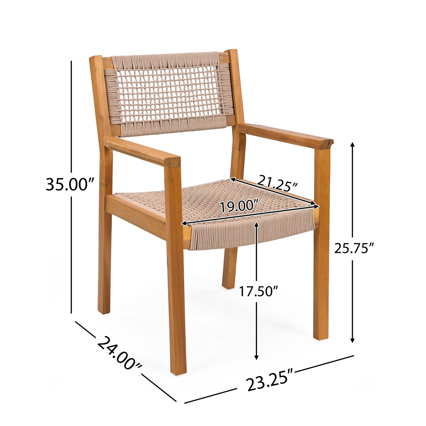 Belladom Wood and Rope Dining Chair with Open Back, Set of 2