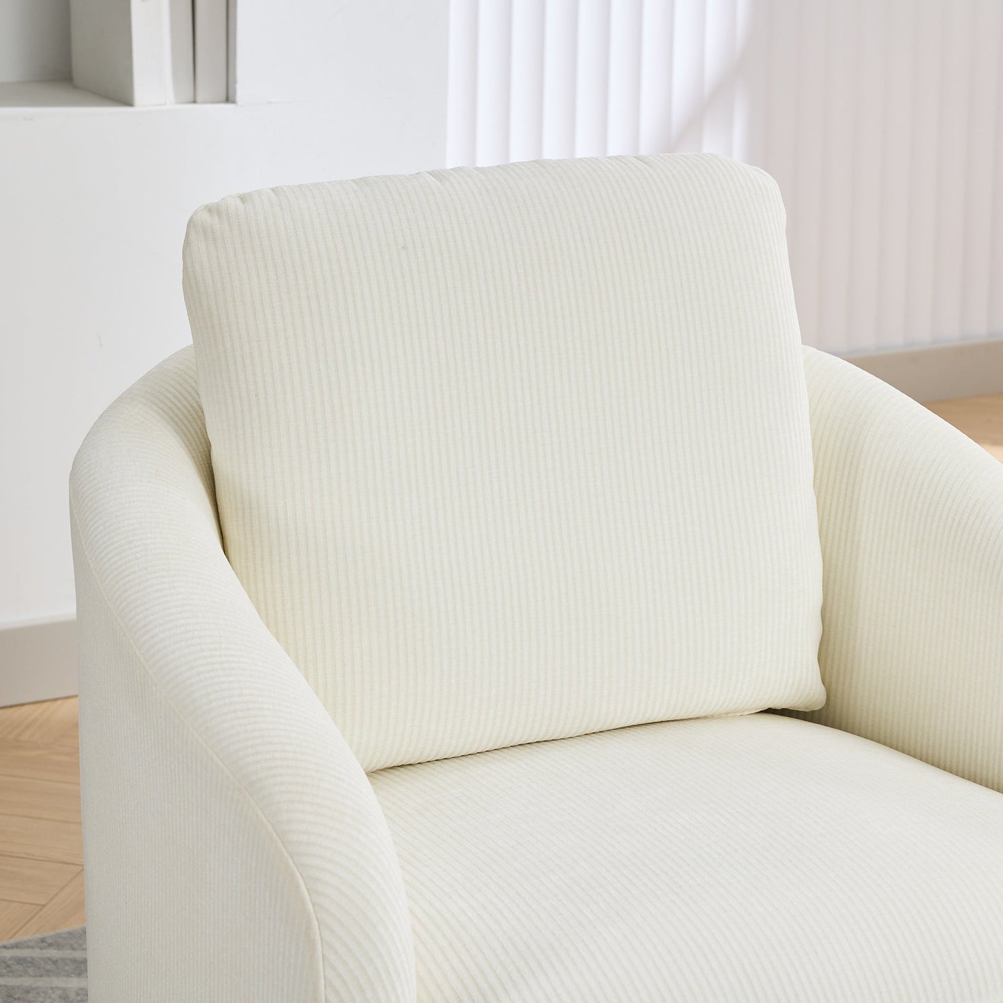 Actuator Upholstered Barrel Chair with 360-Degree Swivel Base and Curved Arms