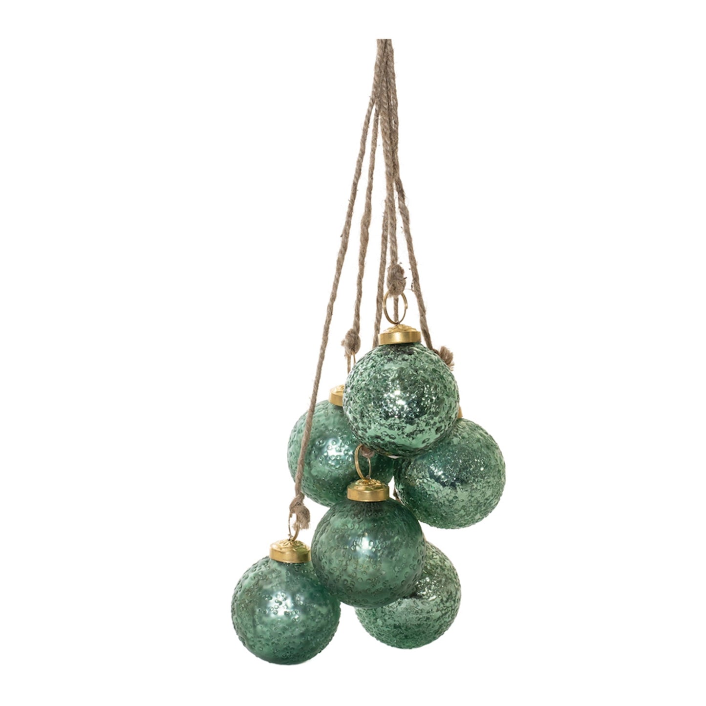 Green Glass Ball Cluster Drop Ornament, Set of 2