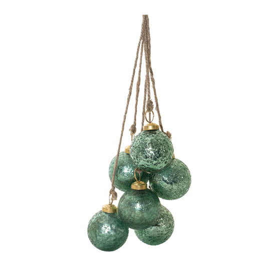 Green Glass Ball Cluster Drop Ornament, Set of 2