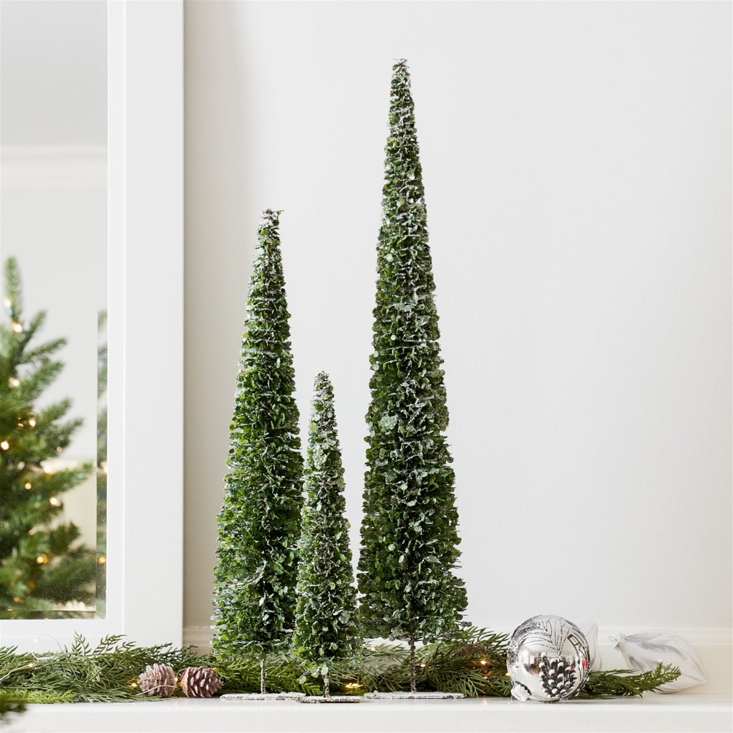 PVC Bottle Brush Design Pine Tree Décor with Stand, Set of 3