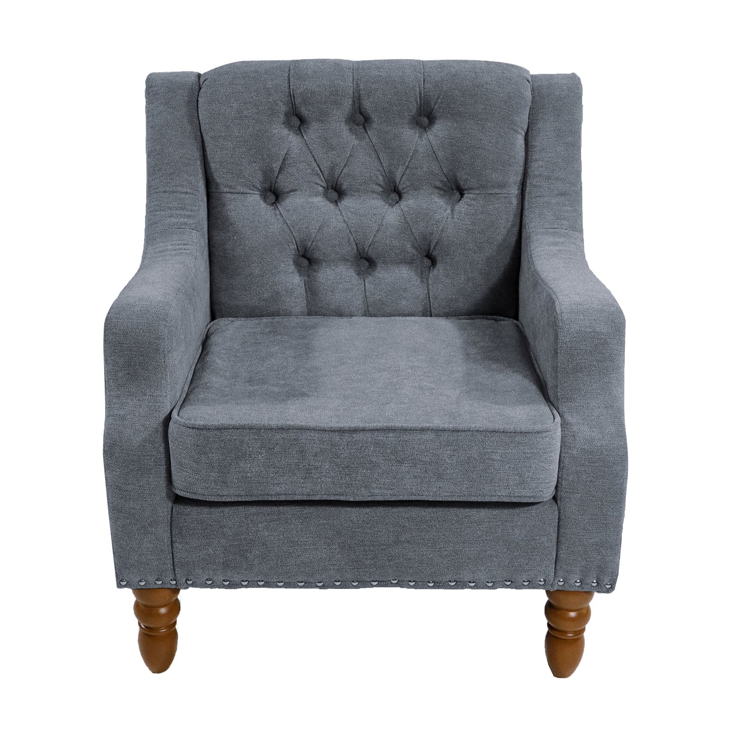Caryl Button Tufted Upholstered Accent Chair with Recessed Arms and Nailhead Trim