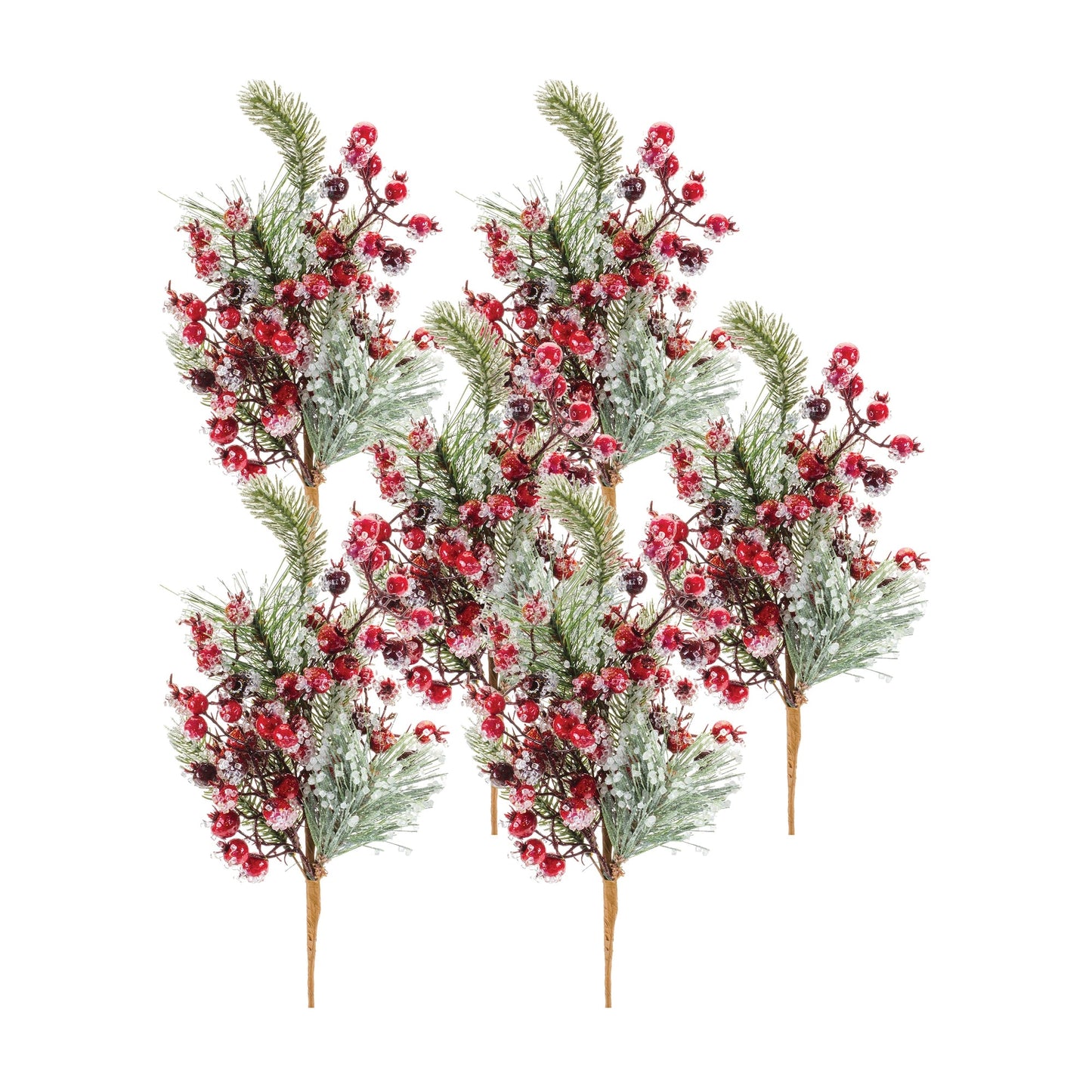 Iced Winter Pine and Berry Spray, Set of 6