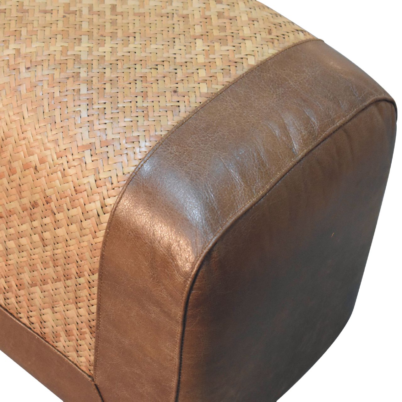 Large Upholstered Bench with Seagrass Base and Wood Legs