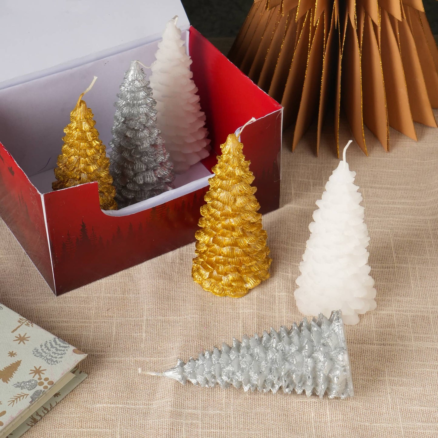 Metallic Christmas Tree Candles, Set of 6