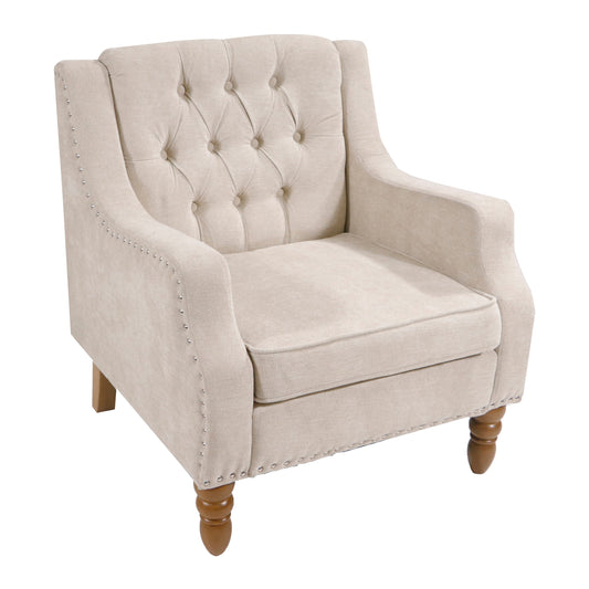 Caryl Button Tufted Upholstered Accent Chair with Recessed Arms and Nailhead Trim