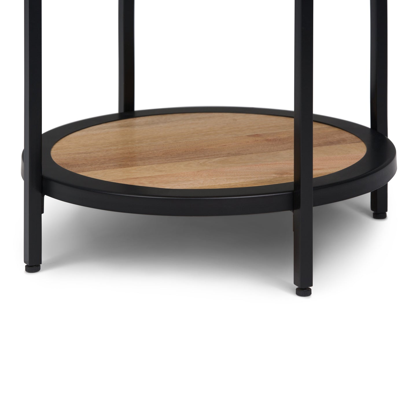 Grit Round Side Table with Open Bottom Shelf and Metal Frame