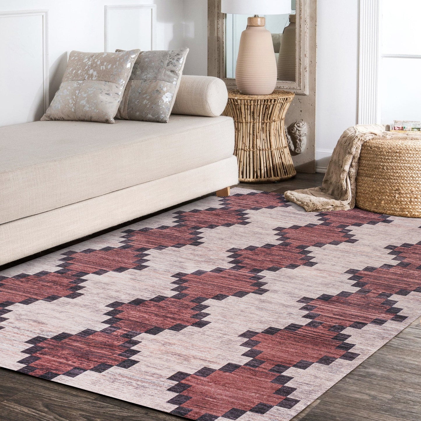 Timantii Modern Trellis Kilim Machine-Washable Area Rug