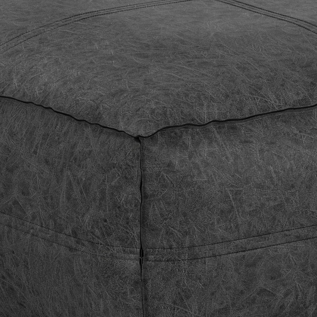 Ascendant Faux Leather Square Pouf with Top Stitching Detail