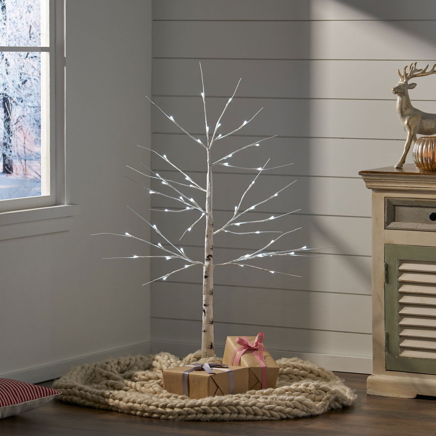 Clyne 4 ft Birch Tree with 48 LED Lights