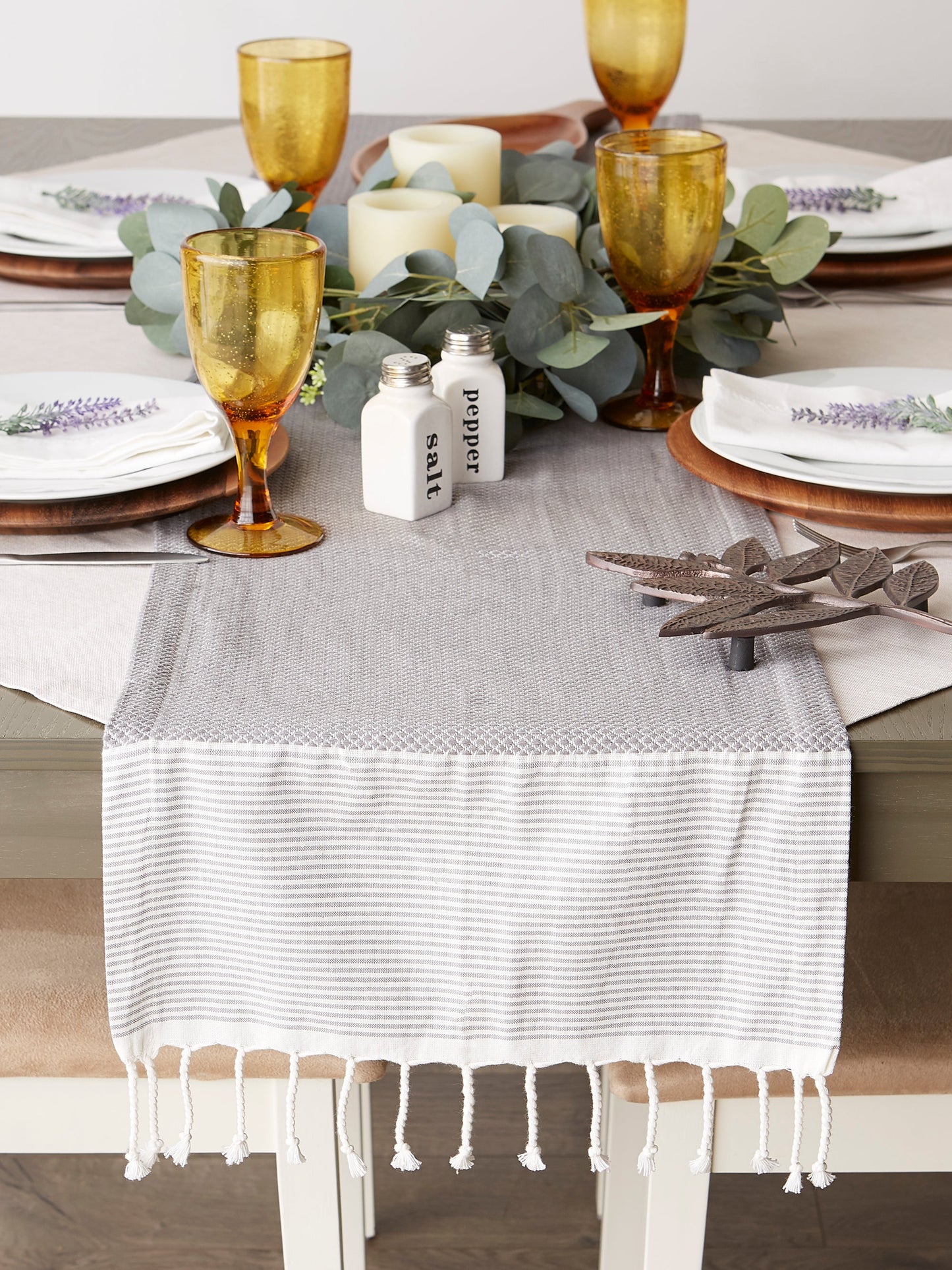 Gray Bordered Dobby  Table Runner 15X72