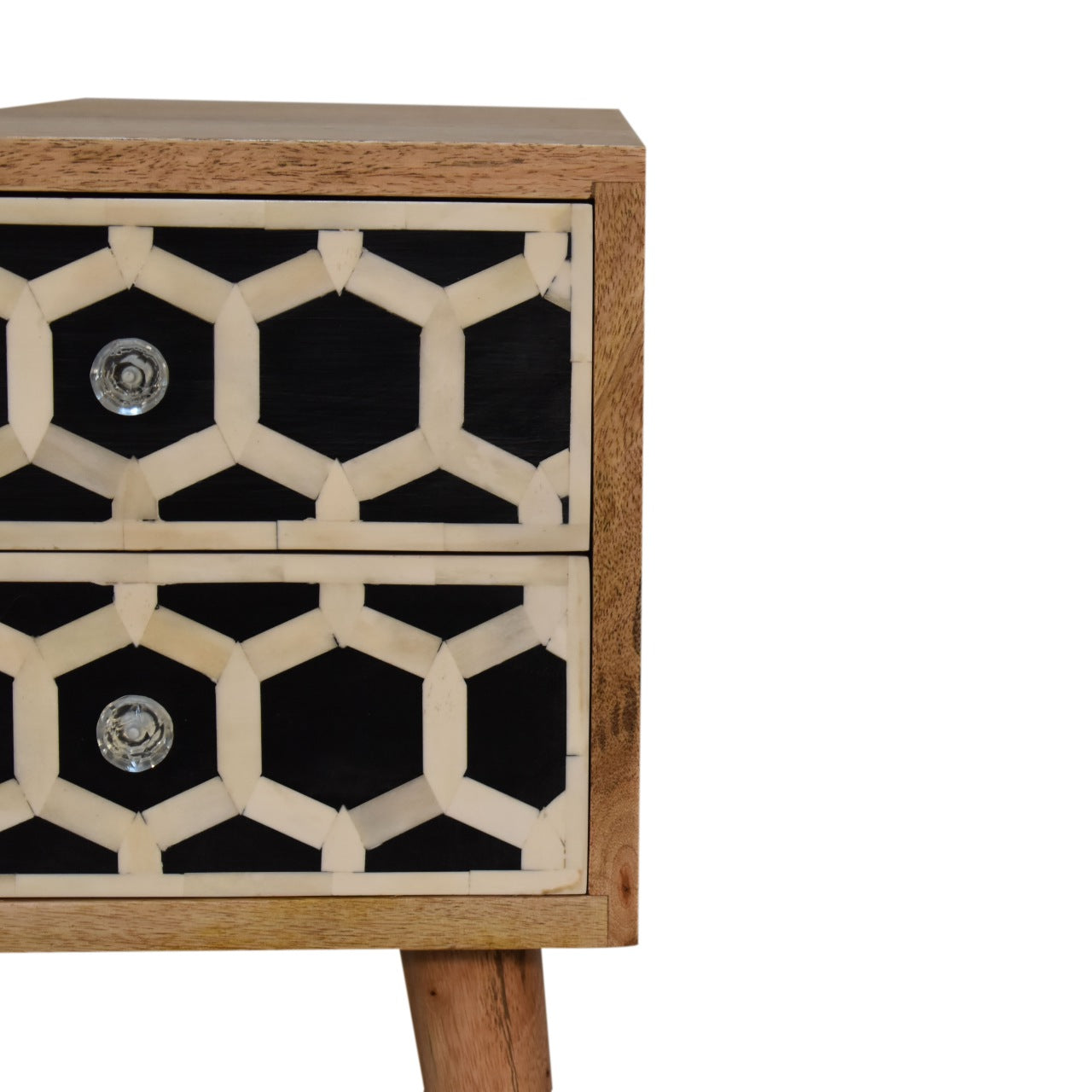 Arcanist Bone Inlay Bedside with 2 Drawers and Tapered Legs