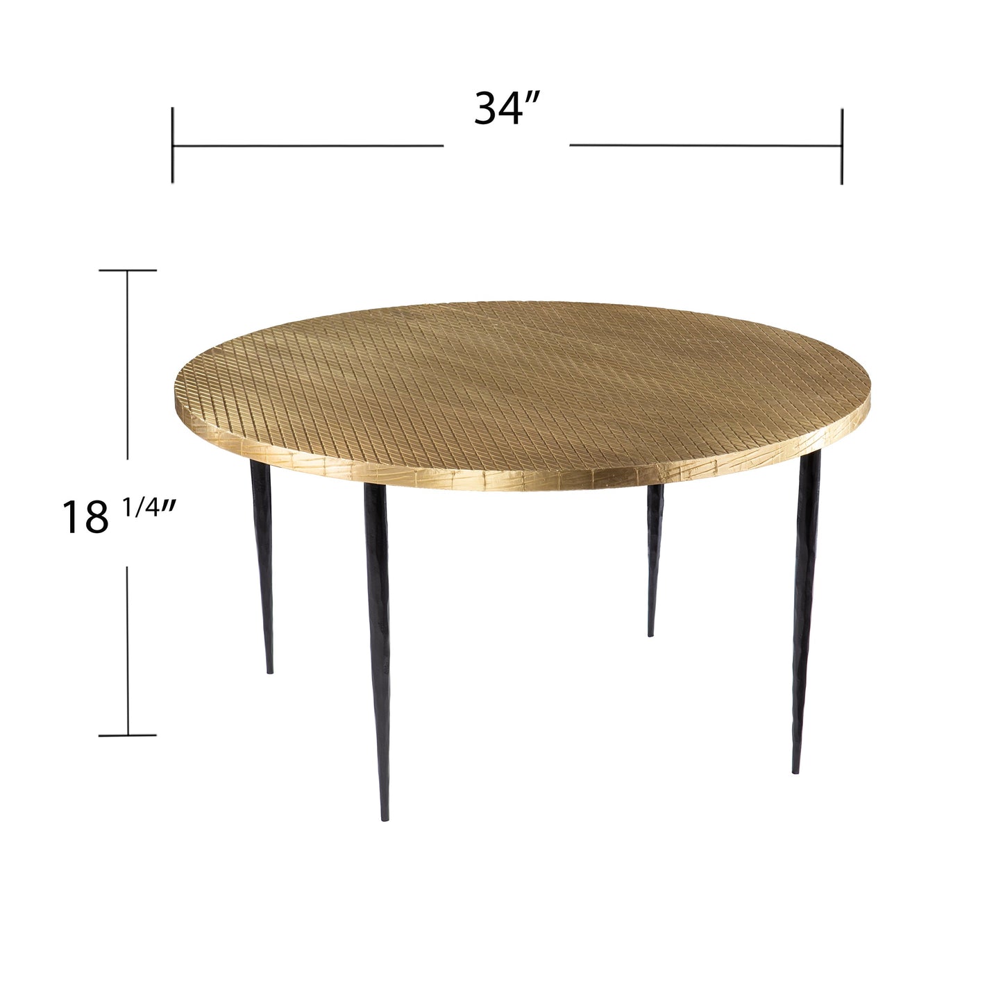 Round Cocktail Table with Embossed Top and Iron Legs