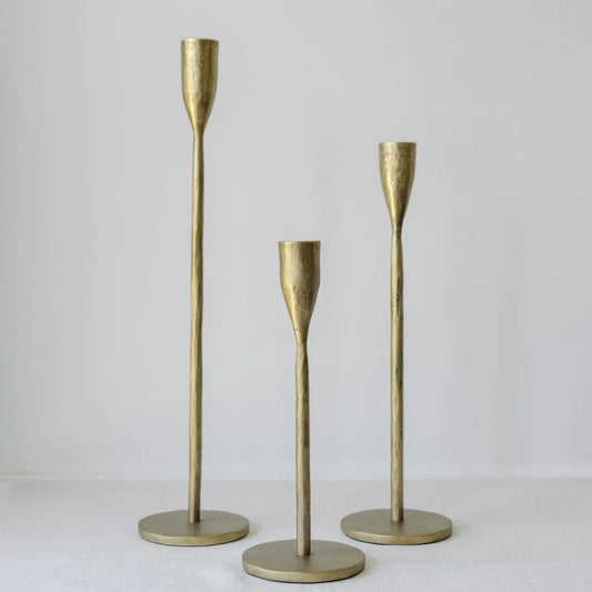 Antique Brass Iron Candleholders, Set of 3