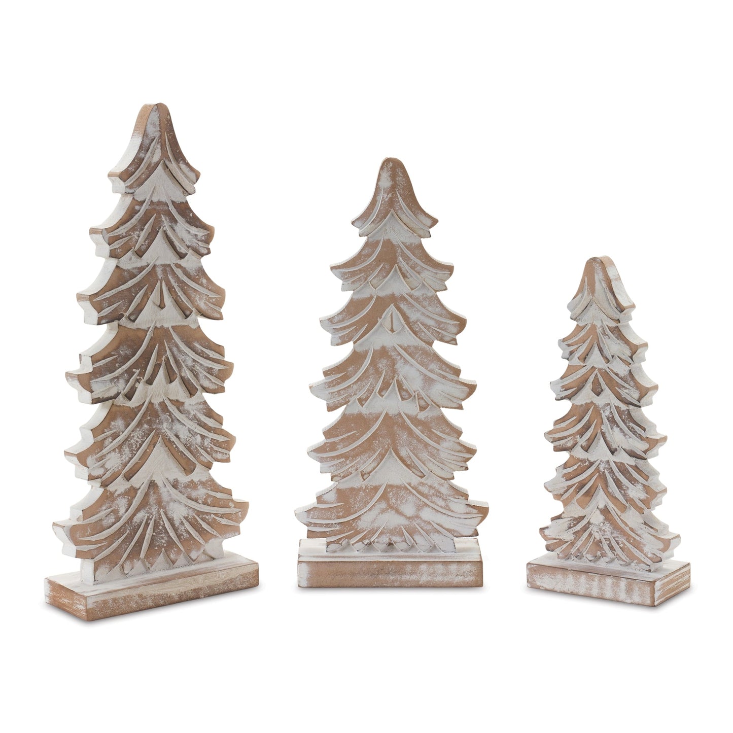 Wood Carved Pine Tree, Set of 3