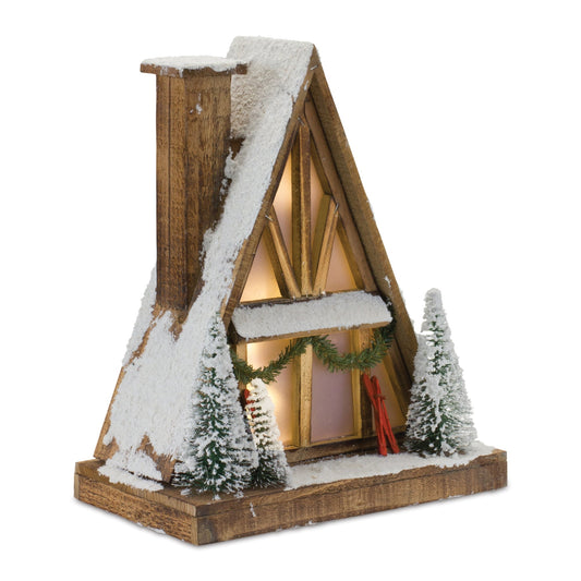 Vintage A-Frame Ski Lodge Lighted Display 16.5"