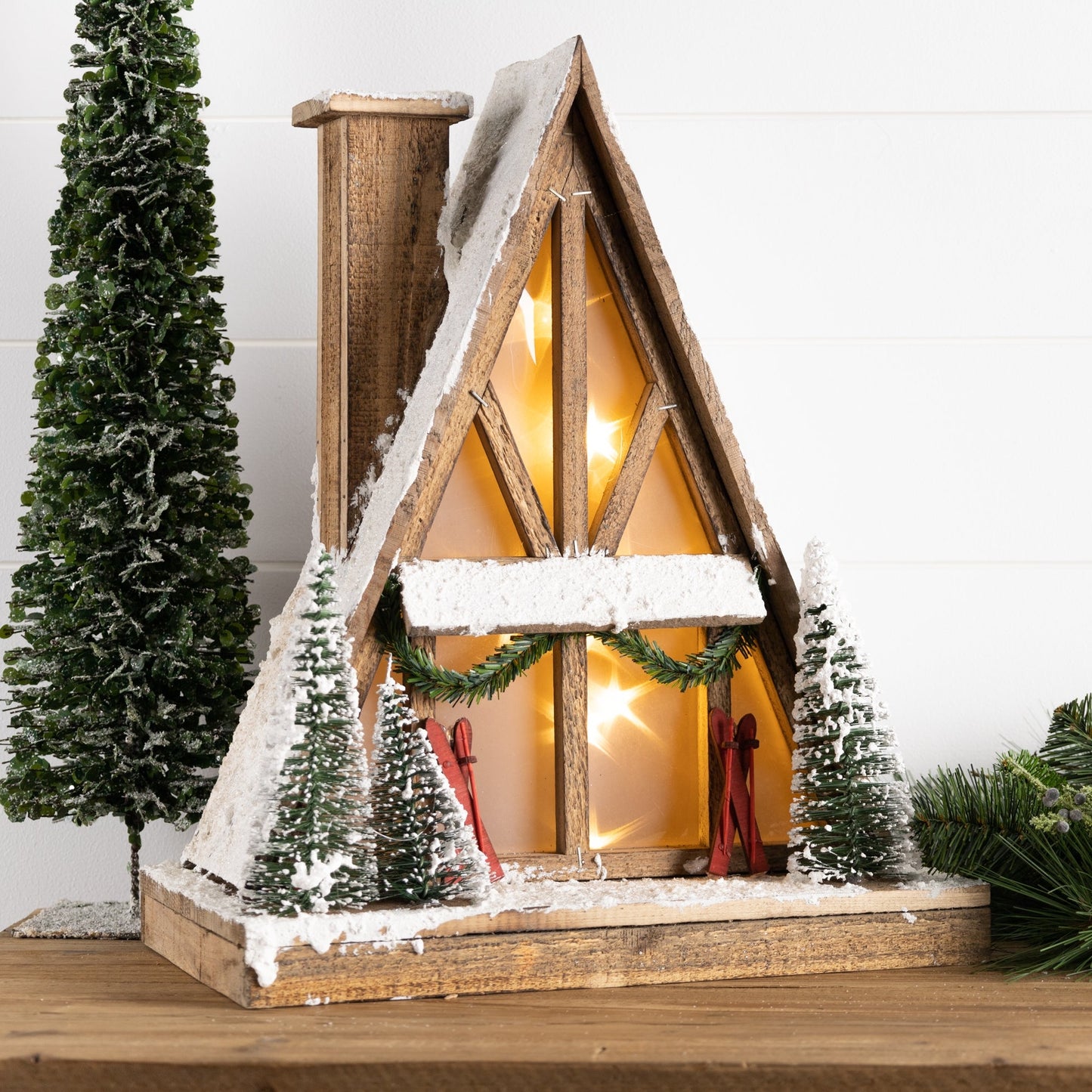 Vintage A-Frame Ski Lodge Lighted Display 16.5"