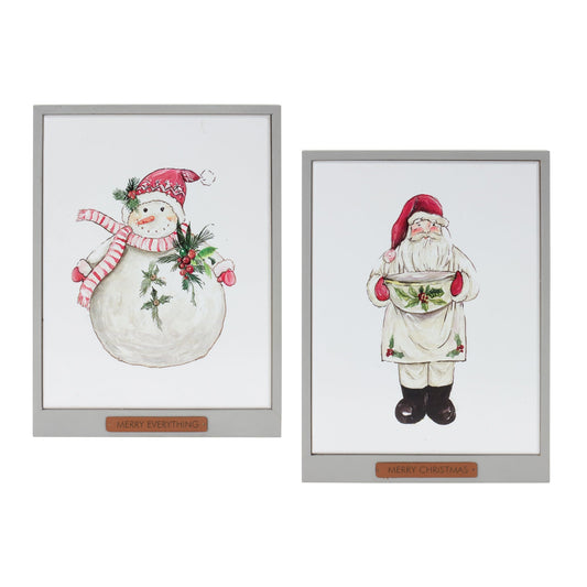 Framed Santa and Snowman Wall Art, Set of 2