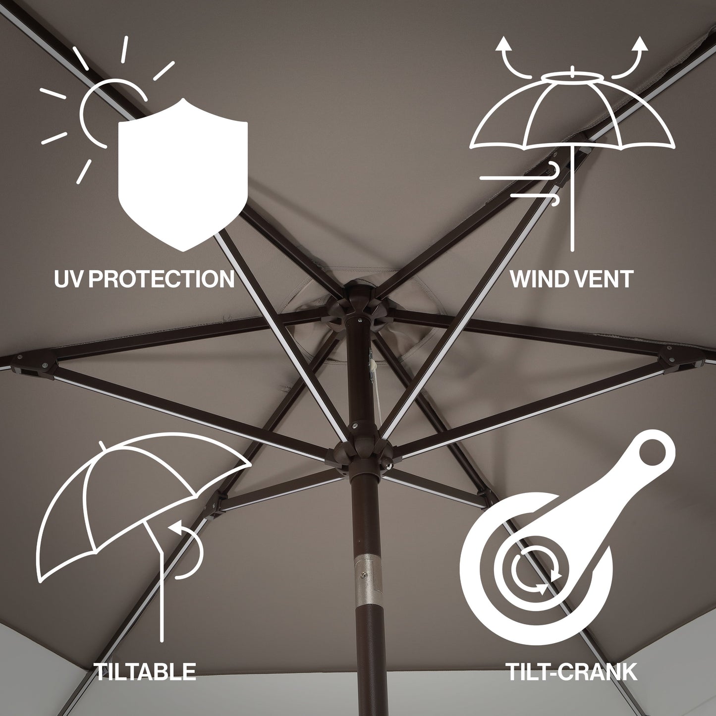 Spencer Classic Coastal 2-Tone Solar LED Market Patio Umbrella with 12 LED Strip Lights